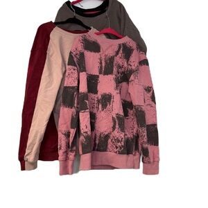 Girls SZ 10 Pink, Gray, Red & Black heart & checks Patterned Sweatshirt bundle